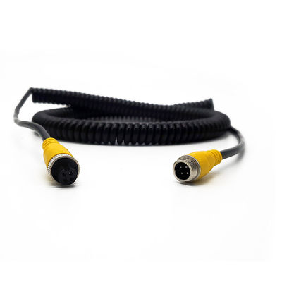 Waterproof Retractable Coiled 4 Pin Aviation Extension Cable Shielded Spiral Spring Wire for Truck Trailer Camera Factory Custom