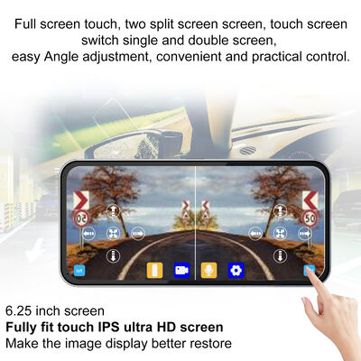 6.25-Inch HD Electronic Rearview Mirror System with Night Vision, Left and Right Cameras, Blind Spot Assist and DVR Recording