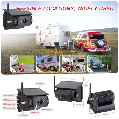 Wi-Fi Solar Powered Wireless Car Camera 100m Transmission Rear View Camera for Bus Van Truck RV Camper Lorry All Vehicle Models