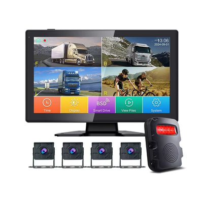 4CH AI BSD Camera Monitor System 10.1" IPS 1080P AHD Split Screen Truck Blind Spot Detection DVR Kit 1 Year for Bus Trailer